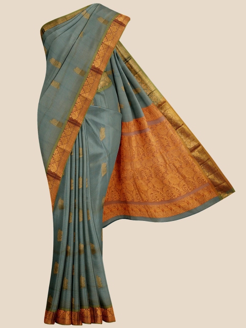 

Kalamandir Green & Gold-Toned Ethnic Motifs Zari Silk Blend Venkatgiri Saree