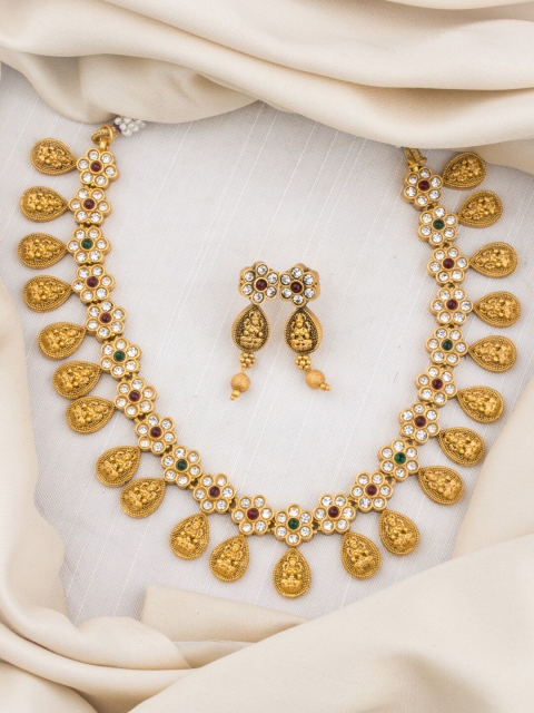 

Alankruthi Gold-Plated White & Pink Stone-Studded Jewellery Set