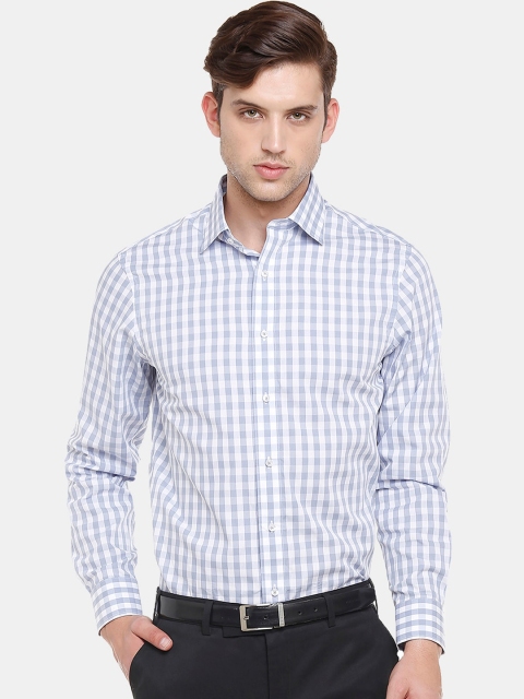 

Double Two Men Grey Slim Fit Gingham Checks Checked Casual Shirt