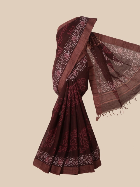 

Pothys Maroon & Off White Batik Jute Cotton Saree