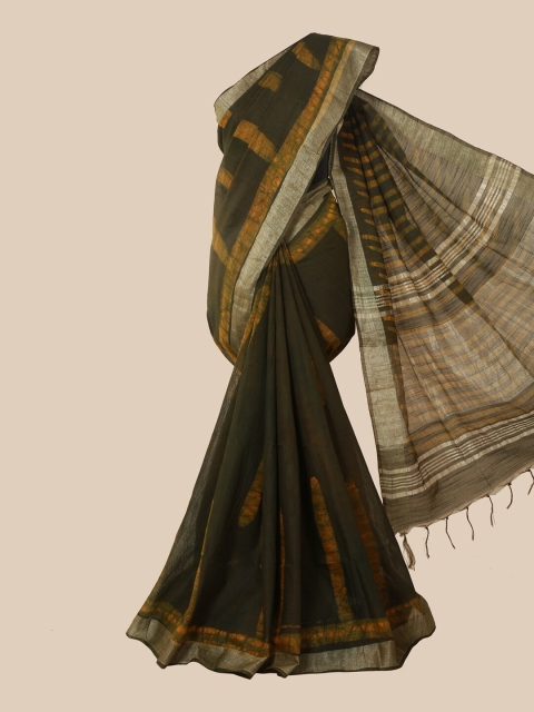 

Pothys Green & Yellow Batik Jute Cotton Saree