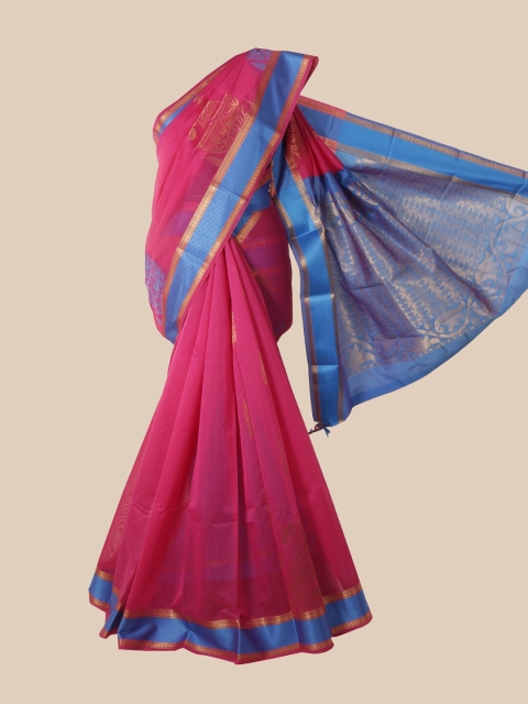 

Pothys Pink & Blue Woven Design Silk Cotton Saree