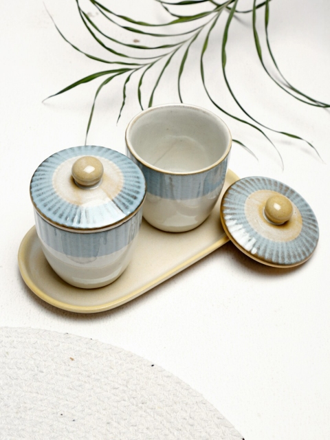 

Fabindia Set Of 2 Grey & White Ceramic Unati Ribbed Condiment