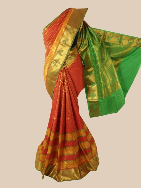 

Pothys Orange & Green Woven Design Zari Pure Silk Saree