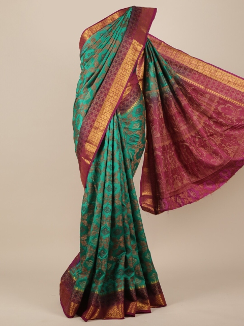 

Pothys Green Floral Zari Jute Silk Saree