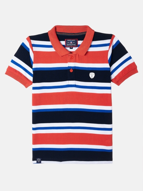 

Monte Carlo Boys Rust & Navy Blue Striped Polo Collar T-shirt