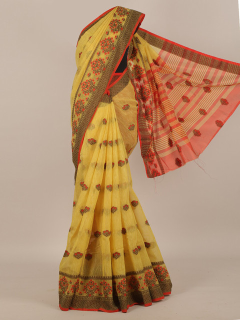 

Pothys Yellow & Red Floral Woven Design Saree