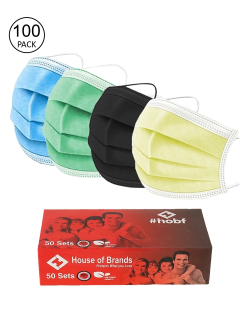 

Swiss Design Pack Of 100 Adults 3ply Mask With Nose-Pin- Yellow, Blue, Black, Green, Multi