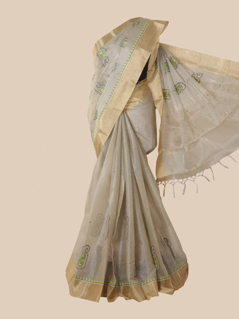 

Pothys Grey & Green Woven Design Tissue Saree