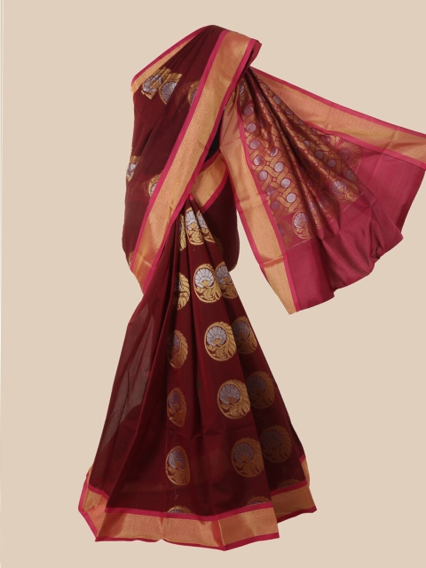 

Pothys Maroon & Pink Ethnic Motifs Zari Silk Cotton Saree