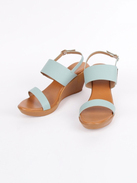 

Ginger by Lifestyle Green PU Wedge Sandals with Buckles