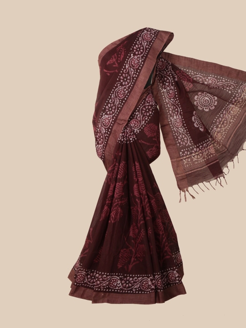 

Pothys Maroon & Off White Batik Jute Cotton Saree