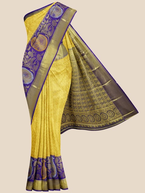 

Kalamandir Gold-Coloured & Yellow Ethnic Motifs Zari Kanjeevaram Saree