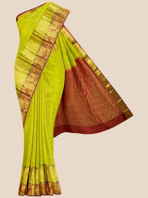 

Kalamandir Green & Brown Woven Design Zari Silk Blend Kanjeevaram Saree