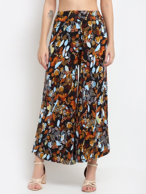 

NEUDIS Women Black & Brown Floral Printed Flared Knitted Palazzos