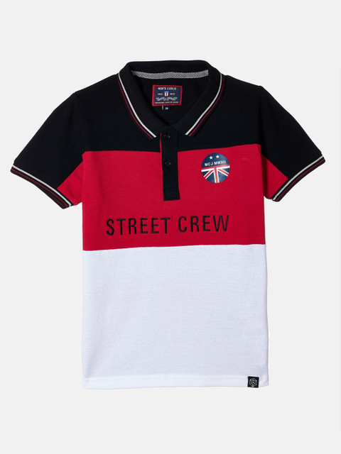 

Monte Carlo Boys Black Colourblocked Polo Collar Applique T-shirt