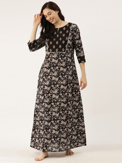 

Bannos Swagger Black & Grey Printed Maxi Nightdress