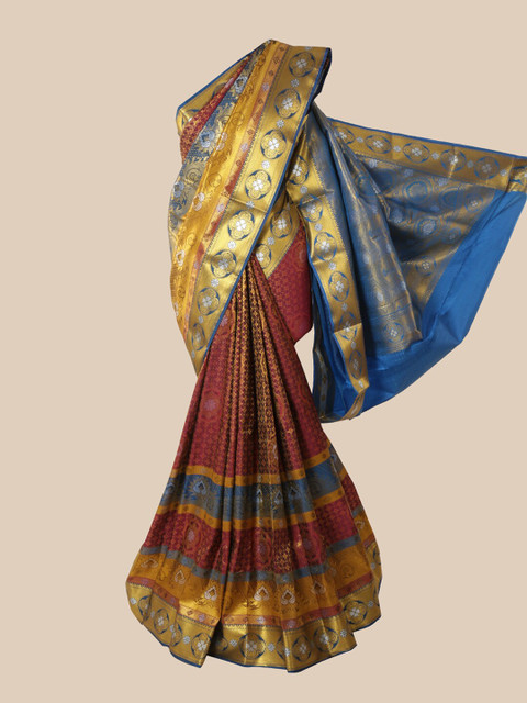 

Pothys Maroon & Golden Ethnic Motifs Pure Silk Saree