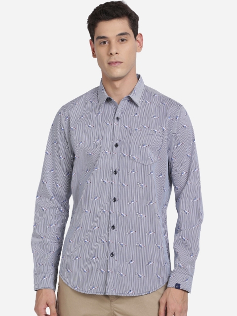 

Breakbounce Men Navy Blue Slim Fit Multi Stripes Printed Casual Shirt