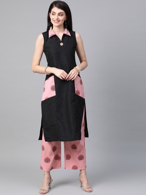 

ZIYAA Women Black Geometric Thread Work Pathani Kurta