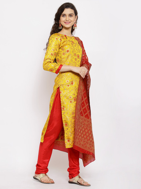 

Me Lady Fashion Yellow & Red Unstitched Dress Material