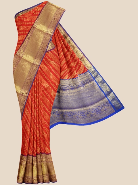 

Kalamandir Red & Blue Woven Design Silk Blend Banarasi Saree