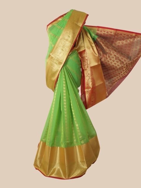 

Pothys Green & Gold-Toned Woven Design Silk Cotton Saree