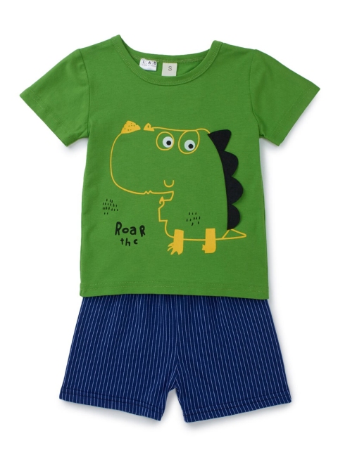 

Like A Boss Boys Green & Navy Blue Printed T-shirt with Shorts