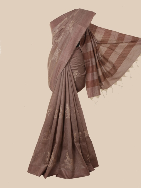 

Pothys Brown & Cream-Coloured Ethnic Motifs Jute Silk Saree