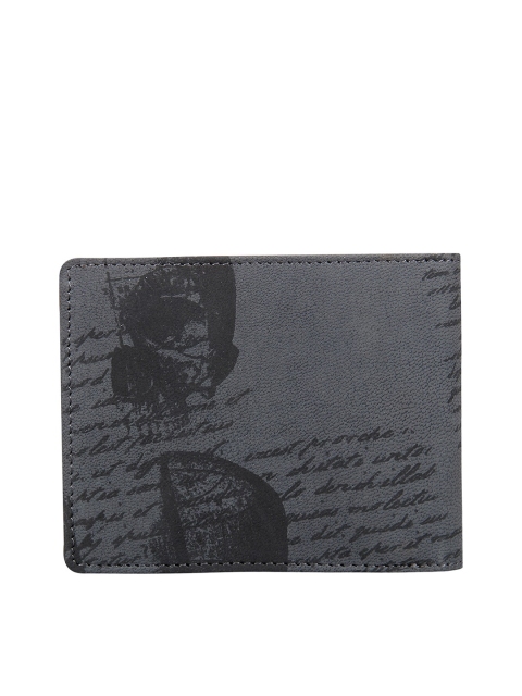 

Leather Zentrum Men Grey & Black Typography Printed Leather Two Fold Wallet