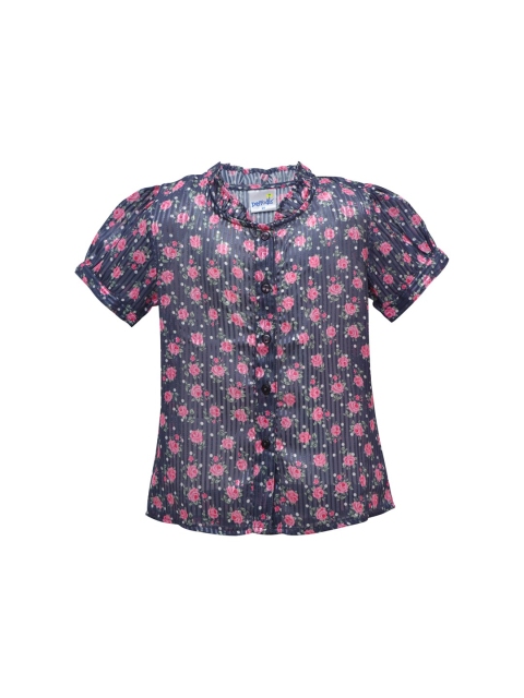 

Daffodils GIRLS WEAR Girls Grey & Pink Floral Georgette Shirt Style Top