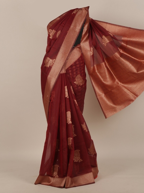 

Pothys Maroon & Gold-Toned Paisley Saree