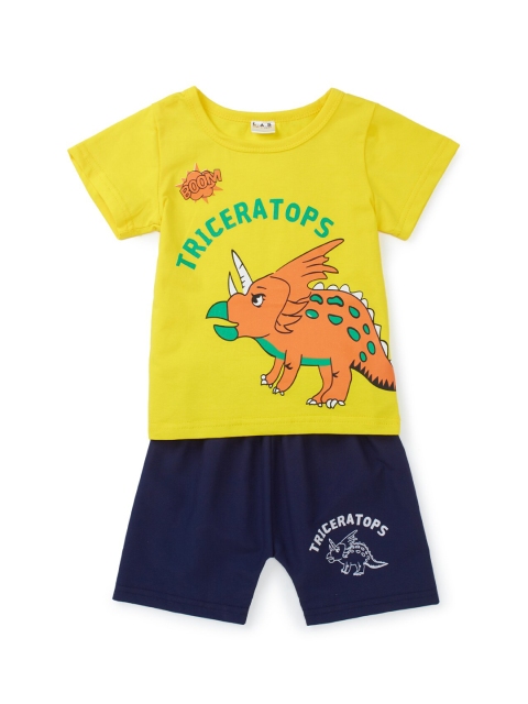 

Like A Boss Boys Yellow & Navy Blue Printed T-shirt with Shorts