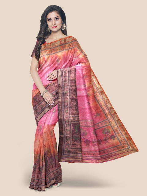 

KLM Fashion Mall Pink Ethnic Motifs Linen Blend Saree