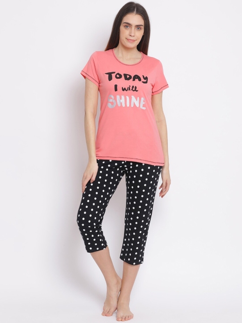 

Kanvin Women Pink & Black Printed Night suit