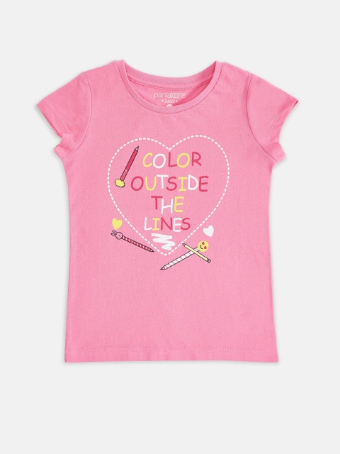 

Pantaloons Junior Girls Pink Pure Cotton Typography Printed Pure Cotton T-shirt