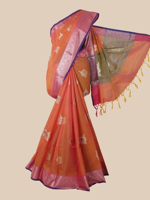 

Pothys Orange Woven Design Jute Silk Saree