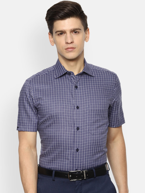 

Louis Philippe Men Blue Checked Formal Half Sleeve Shirt