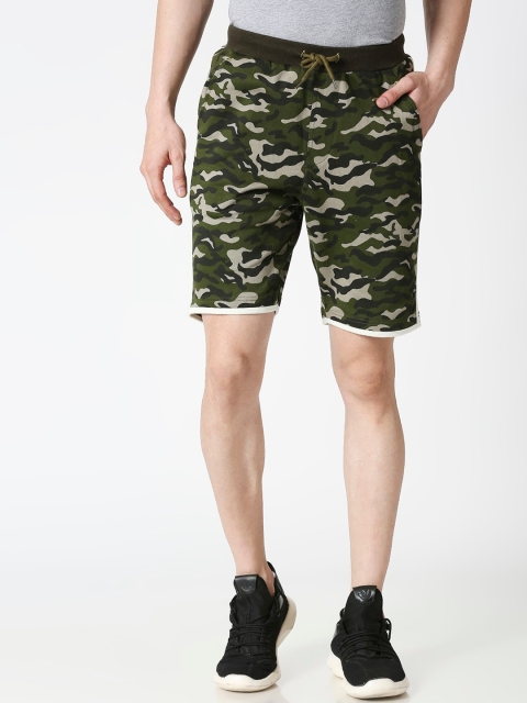 

Bewakoof Men Olive Green Camouflage Printed Cotton Regular Shorts