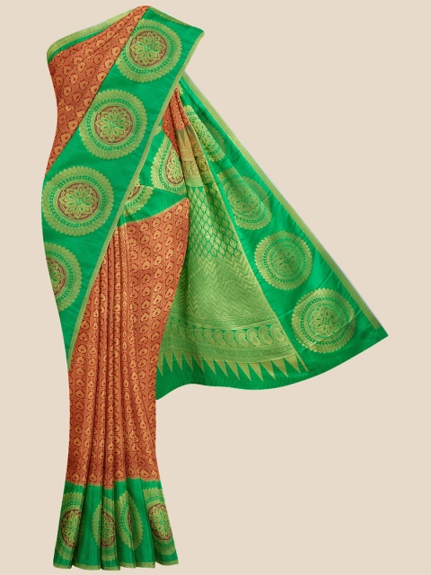 

KLM Fashion Mall Maroon & Green Ethnic Motifs Zari Silk Blend Kanjeevaram Saree