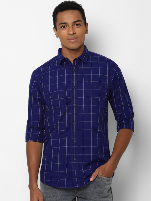 

Solly Jeans Co Men Blue Windowpane Checked Pure Cotton Casual Shirt