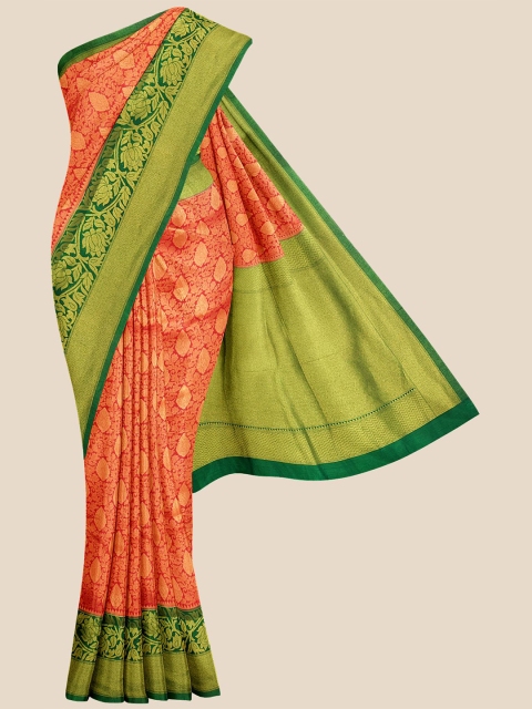 KLM Fashion Mall Pink & Green Woven Design Zari Silk Blend Banarasi Saree