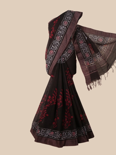 

Pothys Maroon Ethnic Motifs Jute Cotton Saree