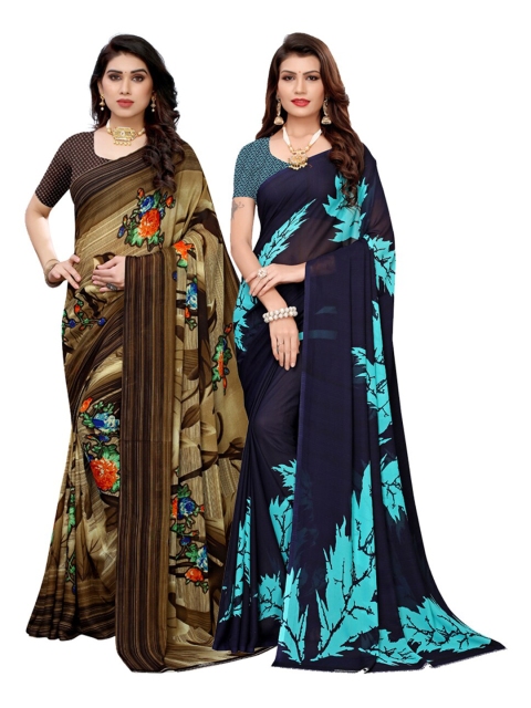 

KALINI Pack Of 2 Brown & Blue Georgette Sarees