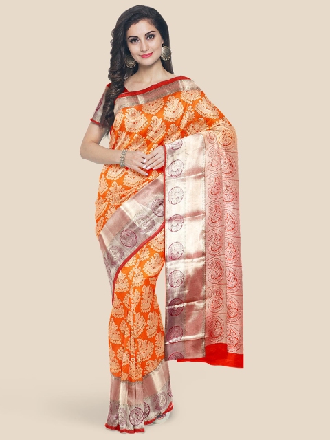 

Kalamandir Orange & Red Woven Design Silk Blend Kanjeevaram Saree