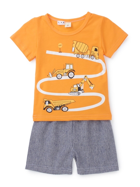 

Like A Boss Boys Orange & Blue Printed T-shirt with Shorts
