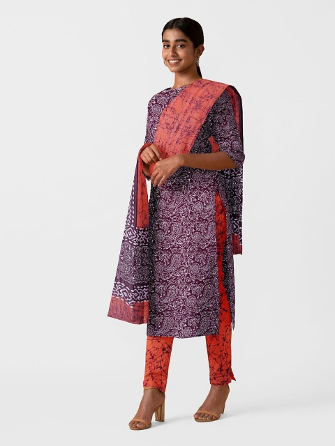 

Taneira Burgundy & Red Printed Pure Cotton Unstitched Dress Material