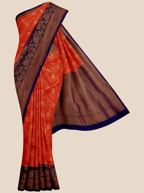 

Kalamandir Red & Blue Woven Design Silk Blend Heavy Work Banarasi Saree