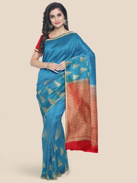 

Kalamandir Blue Zari Silk Blend Kanjeevaram Saree
