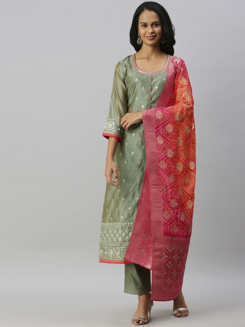 

Soch Women Green Ethnic Motifs Embroidered Kurta with Trousers & With Dupatta